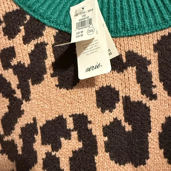 Aerie Leopard Print Sweater with Green Details - Picture 2 of 2